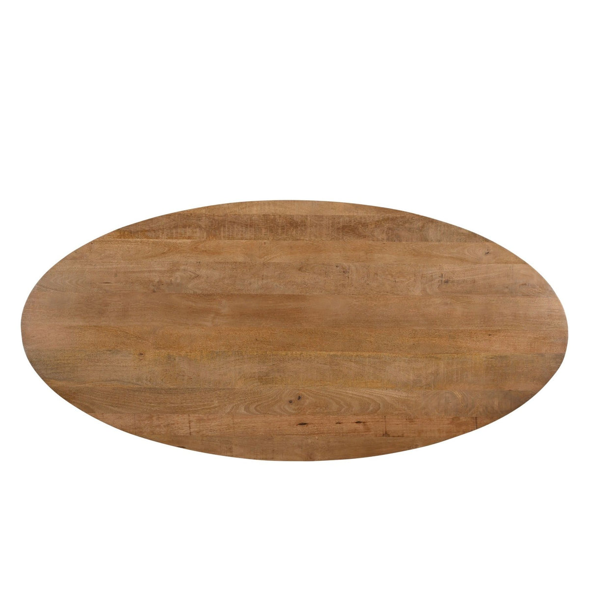 Bovenaanzicht van het mangohouten blad van de eettafel Jesper Pecan 210cm