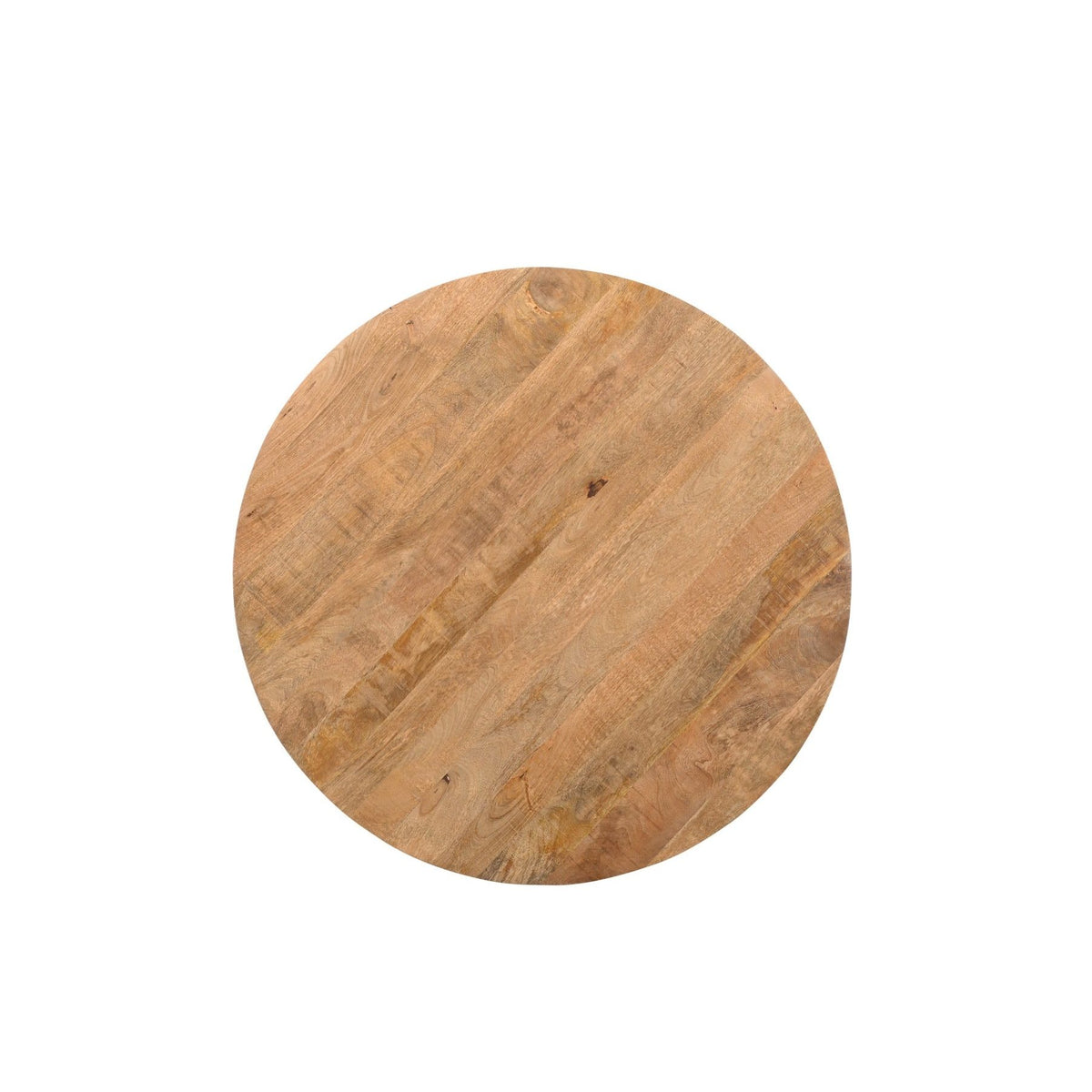 Bovenaanzicht van het mangohouten blad van de eettafel Jesper Pecan Ø150cm