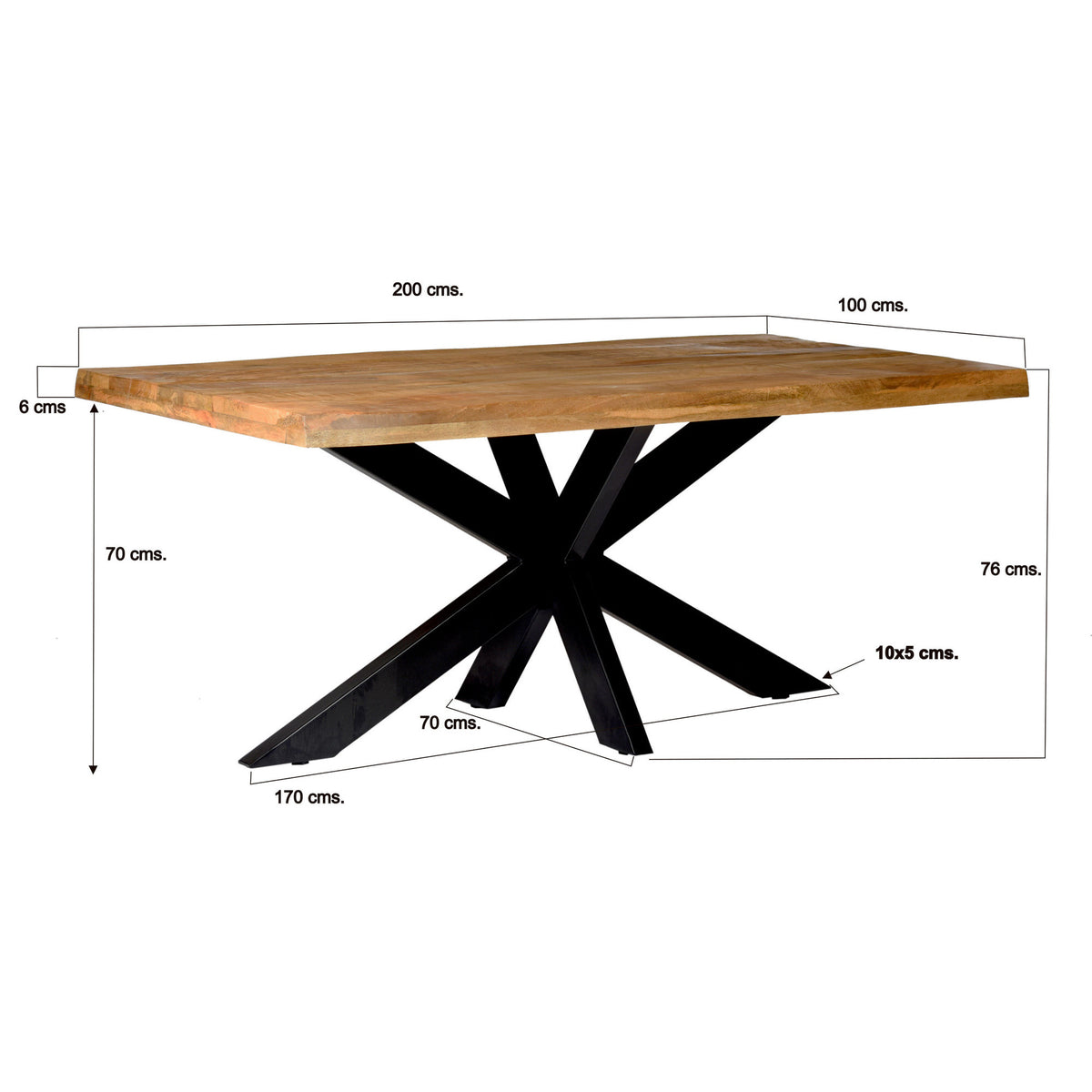 Nairobi Tree Top eettafel Naturel van Livingfurn, afmetingen L240cm x B100cm x H76cm