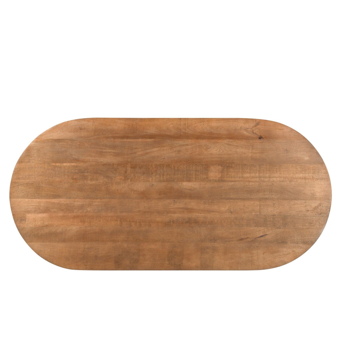 Bovenaanzicht van het ovale blad van 300 bij 110 cm in mangohout Pecan