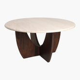 Eettafel Travertin Ronde Bruin Onderstel Raw Materials 120cm - Eetkamertafel - Raw Materials - livinglovely.nl