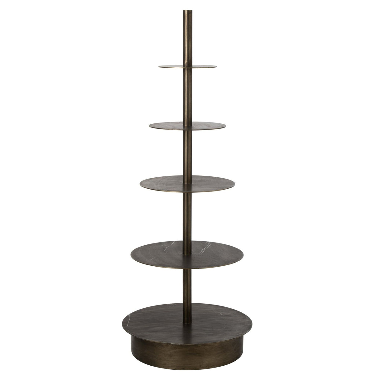 Etagere Rond 5 Laags Metaal Messing van J-Line, messing etagere met vijf ronde bladen van 180cm