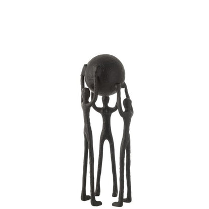 Figuur Persoon Kring Bal Aluminium Zwart - Beeld - J-Line - livinglovely.nl
