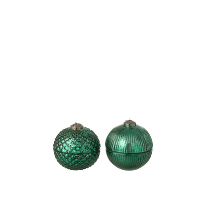 Geurkaars Kerstbal Glas Groen Small Set van 2 J-Line