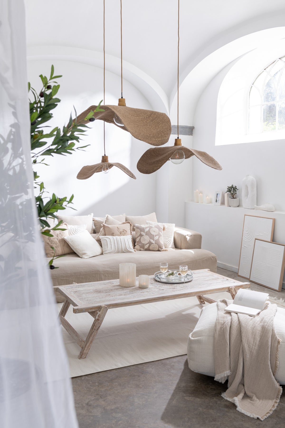Hangende Lamp Moonj Gras Naturel Small - Hanglamp - J-Line - livinglovely.nl