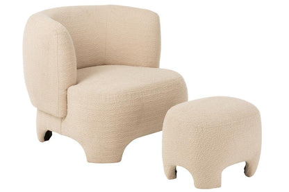 J-Line Witte Poef Gebreid Textiel/Hout J-Line - Poef - J-Line - livinglovely.nl