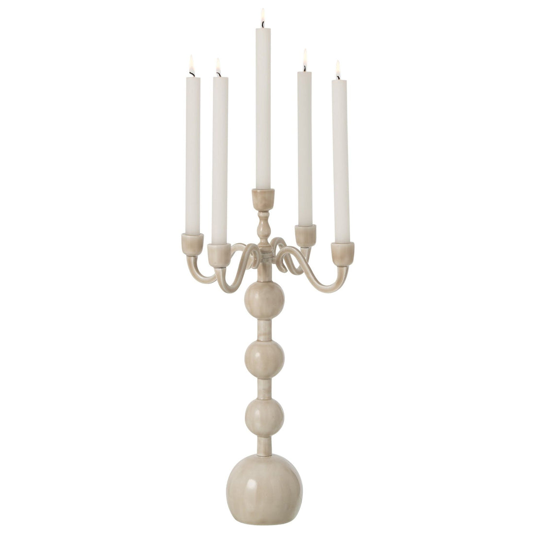 Lysestage med 5 arme i aluminium, lysebeige, stor, J-Line