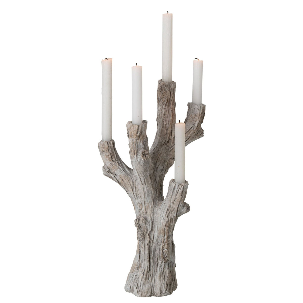 Lysestage i polyresin, taupe, stor, J-Line