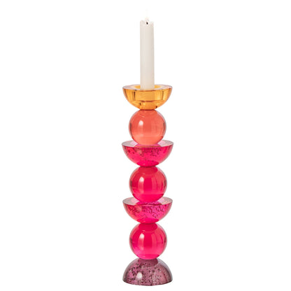 Glazen kandelaar van J-Line in oranje roze, Ø8cm x H30cm