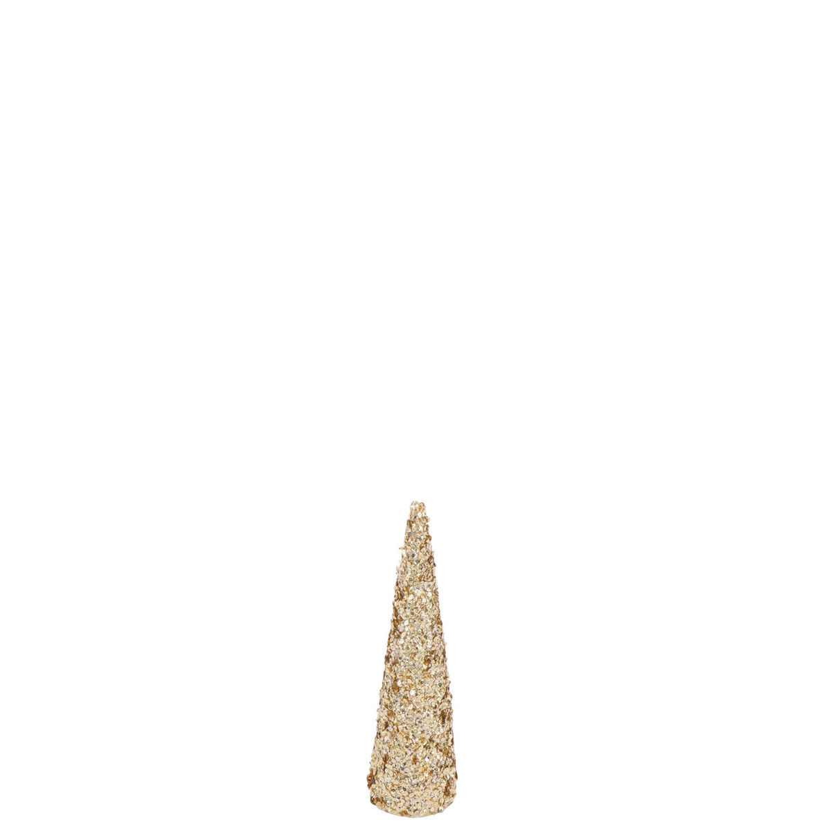 Kegleformet skumdekoration med pailletter, guldfarvet, lille, H 46 cm, J-Line