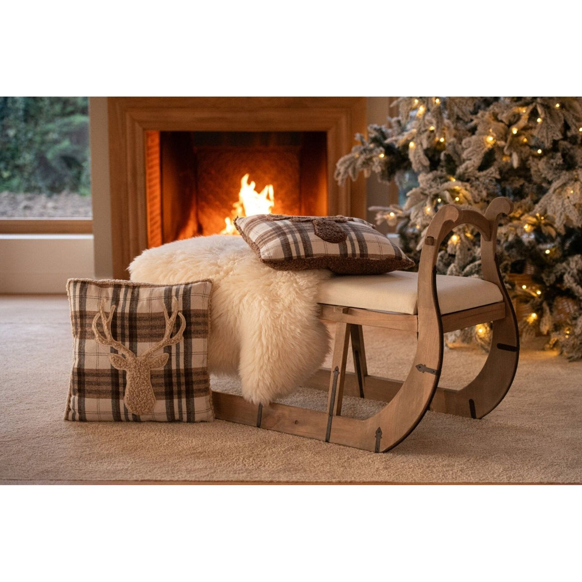 Kerst Salontafel Slede Grenenhout Naturel/Ecru J-Line