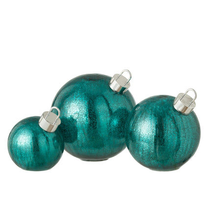 Set van drie turquoise kerstballen van J-Line in oplopend formaat op een witte ondergrond