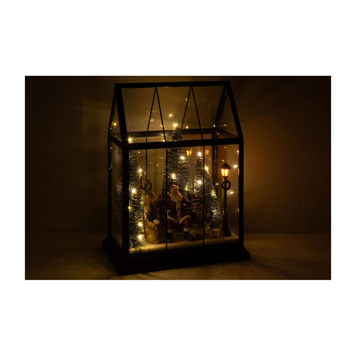 J-Line LED-glas med dyr og flerfarvet julemand, mellemstor