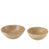 Kommen Kralen Mango Hout Naturel/Wit Set van 2 - Kom - J-Line - livinglovely.nl