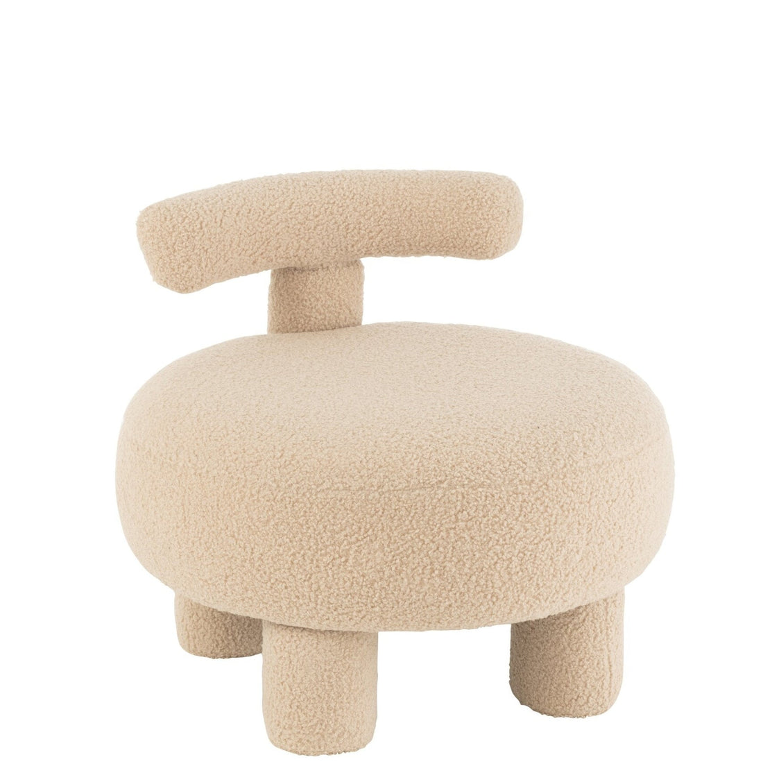 Rund Skammel Med Ryglæn Bouclé Varm Beige J-Line