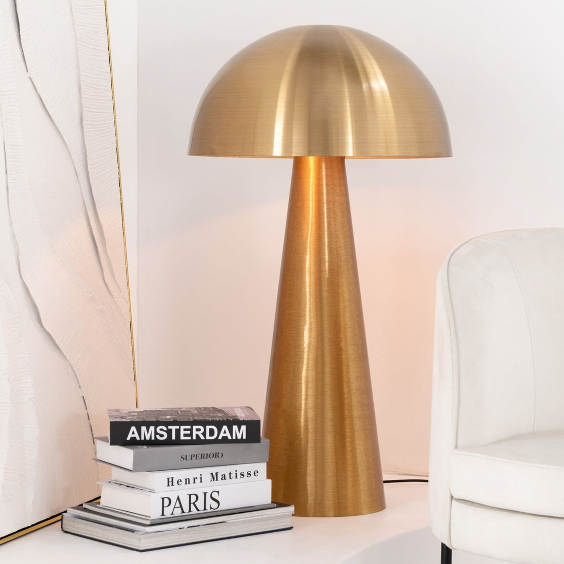 Lampe svamp metal mat guld ekstra stor J-Line