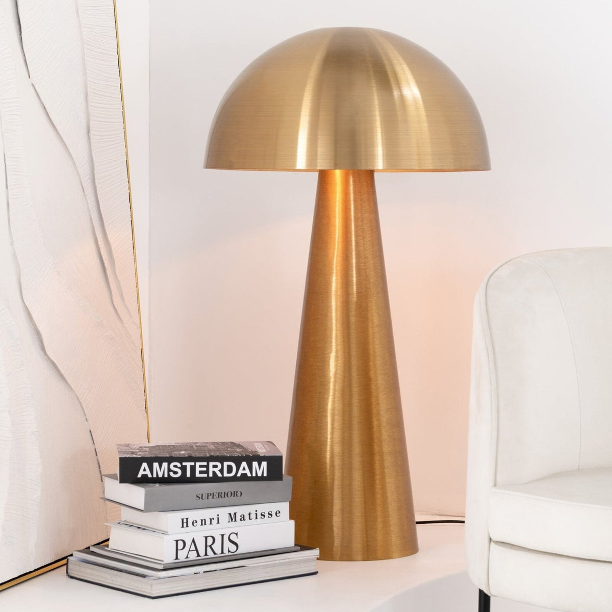Lampe svamp metal mat guld ekstra stor J-Line