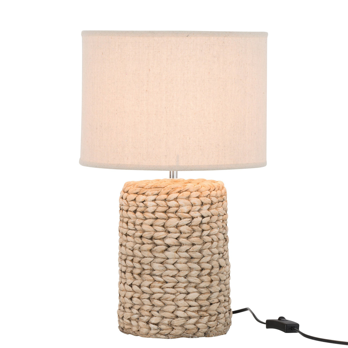 Lampvoet + Kap Dik Vlecht Beton/Katoen Naturel S - Tafellamp - J-Line - livinglovely.nl