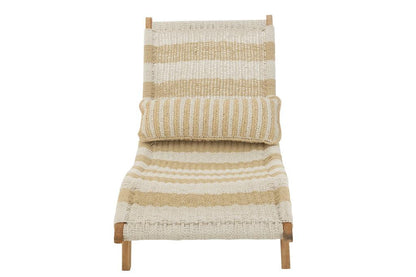 Ligbed + Kussen Strepen Geweven Plastiek/Teak Wit/Naturel - Ligbed - J-Line - livinglovely.nl