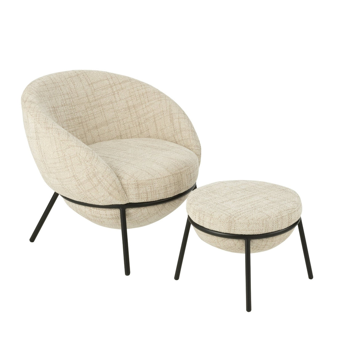 Loungstoel + krukje Napoli Beige J-Line - Loungestoel - J-Line - livinglovely.nl