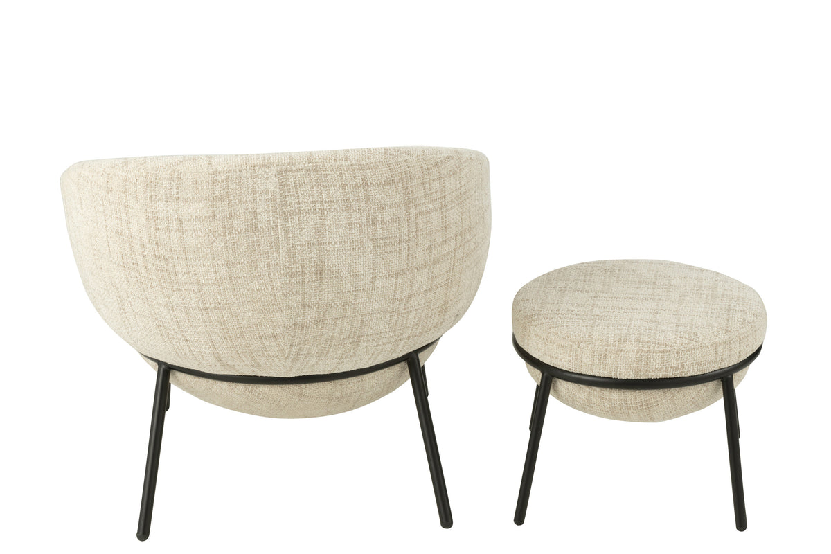 Loungstoel + krukje Napoli Beige J-Line - Loungestoel - J-Line - livinglovely.nl