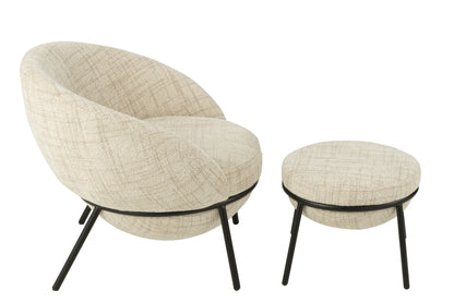 Loungstoel + krukje Napoli Beige J-Line - Loungestoel - J-Line - livinglovely.nl