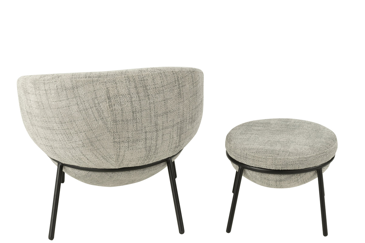 Loungstoel + krukje Napoli Grijs J-Line - Loungestoel - J-Line - livinglovely.nl