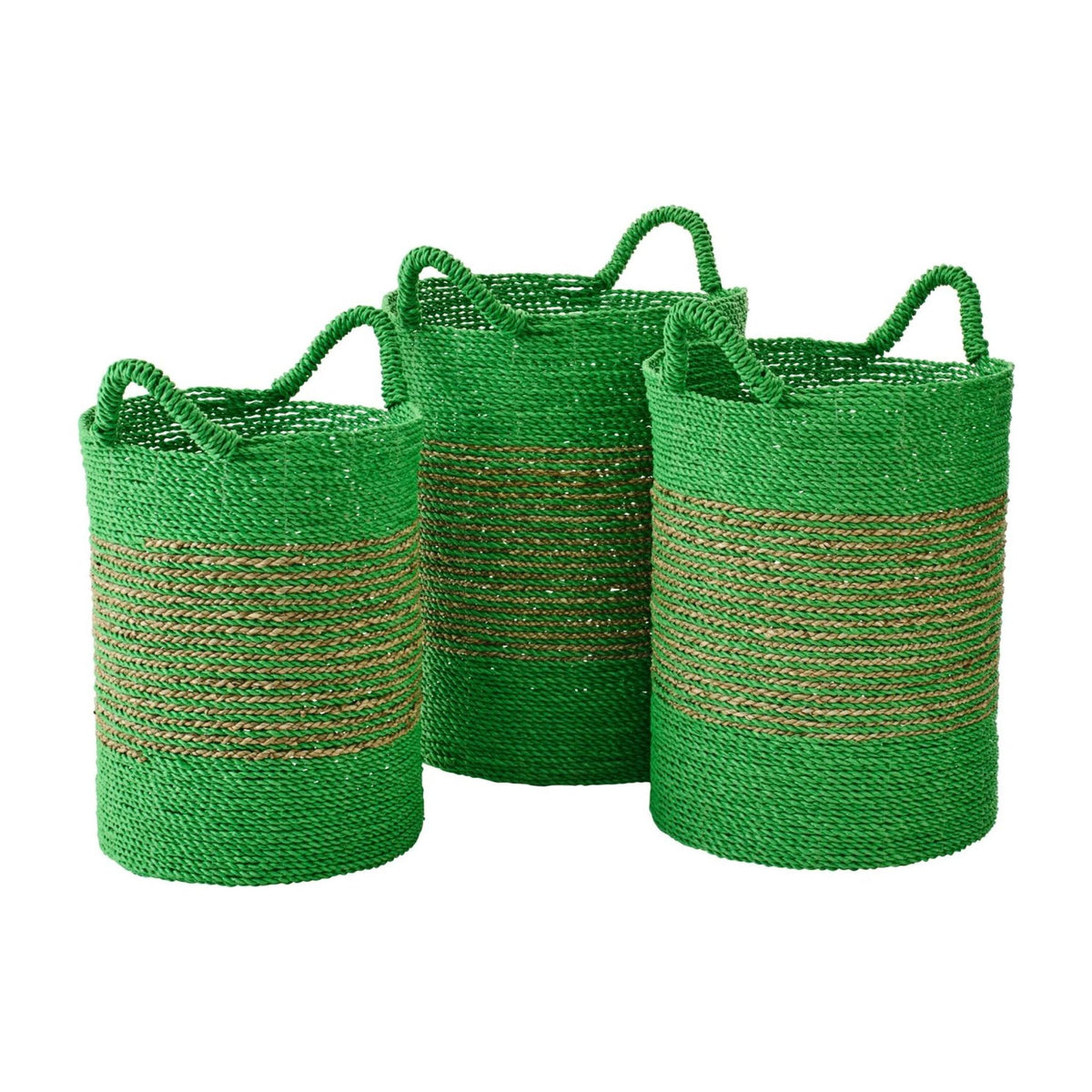Kurve stribet raffia grøn/natur sæt med 3 J-Line
