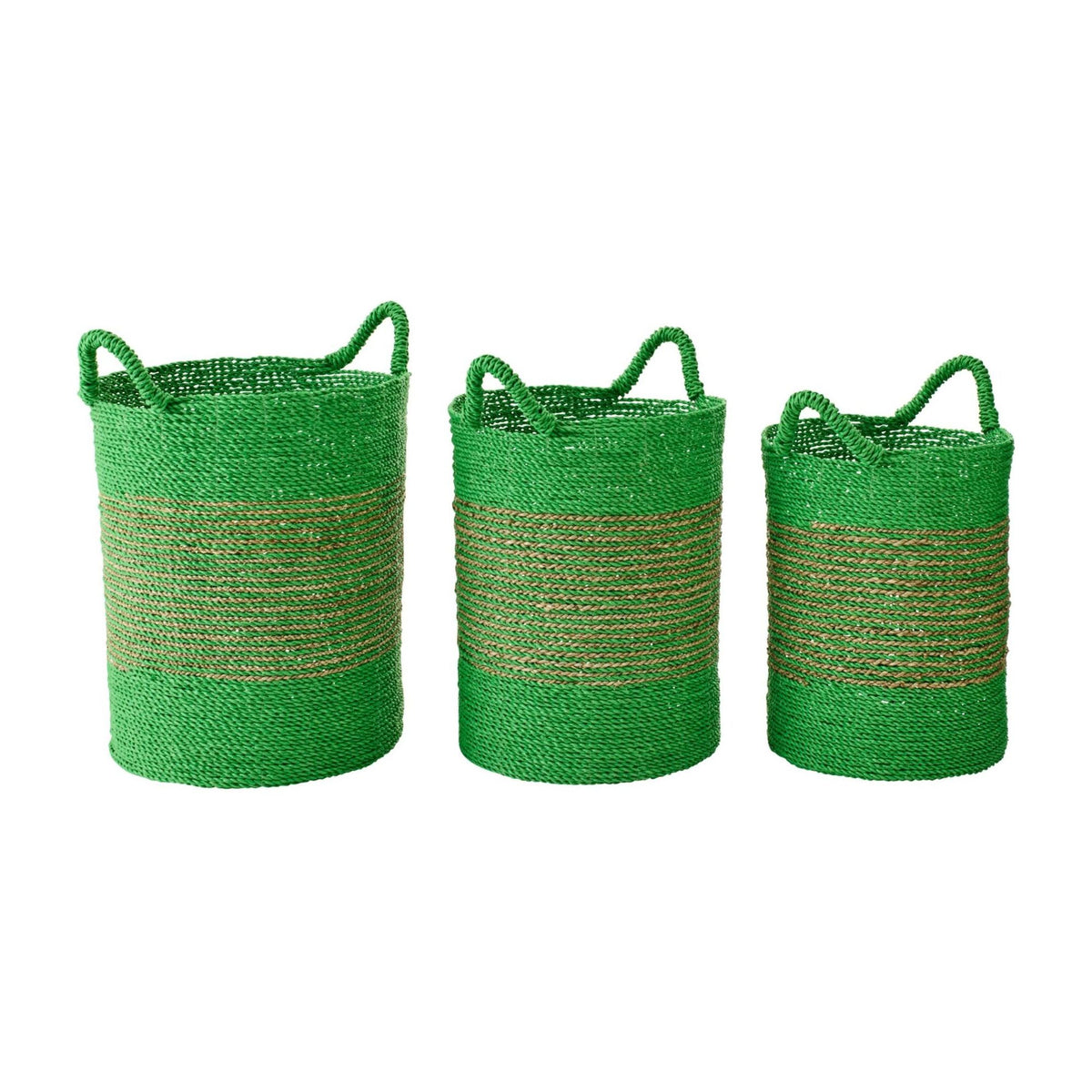 Kurve stribet raffia grøn/natur sæt med 3 J-Line