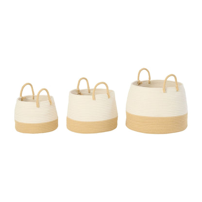Runde kurve med håndtag i naturfarvet/hvid polyester, sæt med 3 fra J-Line