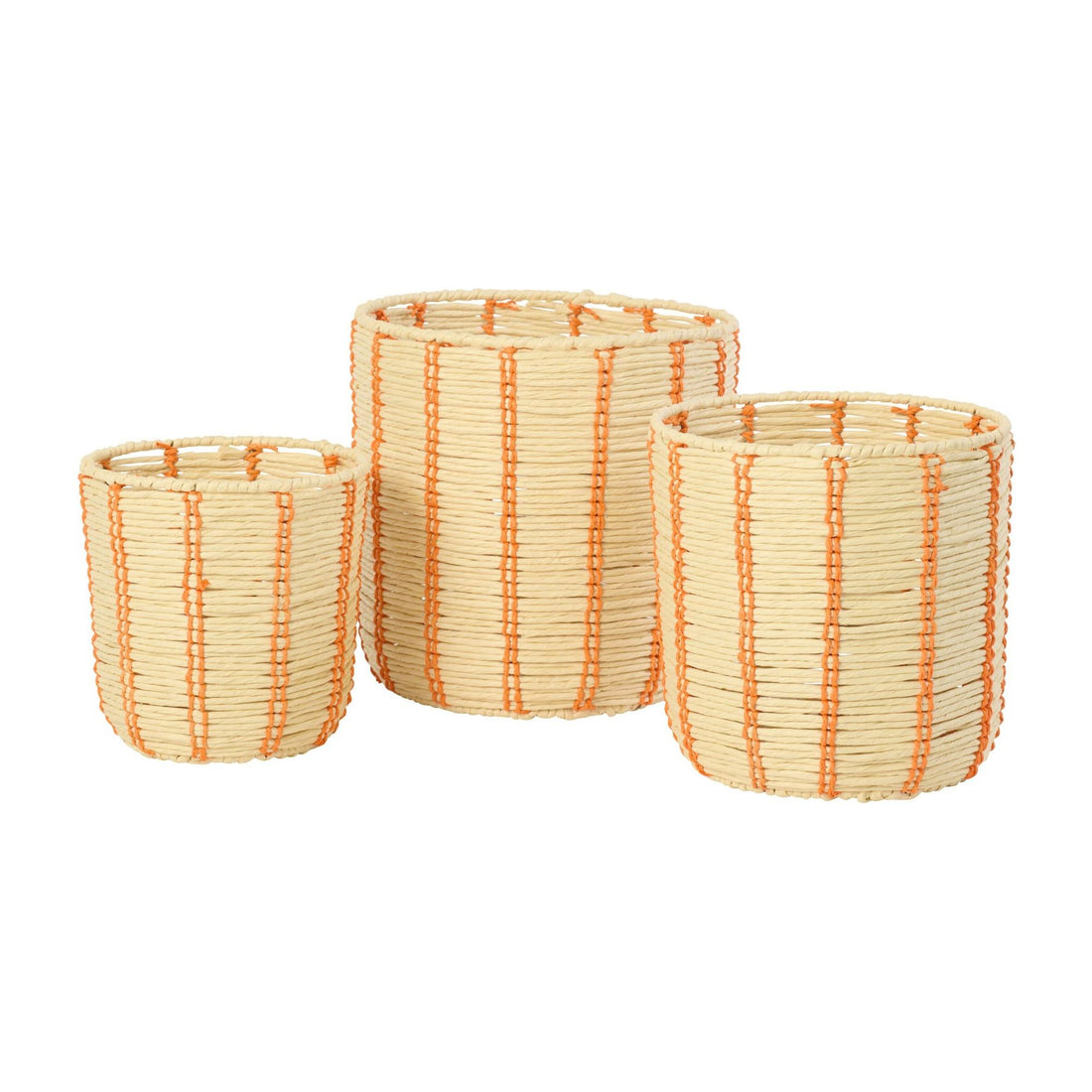 Manden Rond Gestreept Papier Naturel/Oranje Set van 3 J-Line