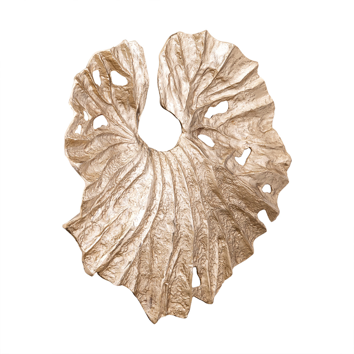 Merial Wandpaneel Lotusblad Large van PTMD, ander aanzicht van het wandpaneel in champagne gegoten aluminium