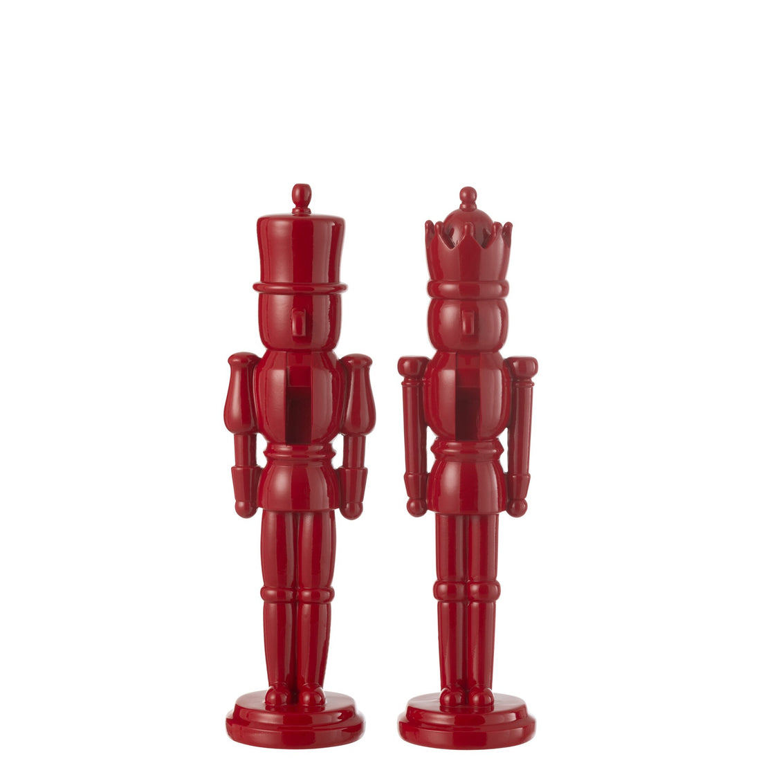 Nøddeknækker i skinnende rød resin, medium, sæt med 2, H 39,5 cm, J-Line