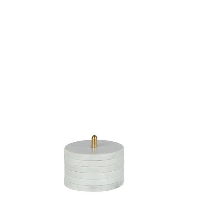 Onderzetter+Voet Rond Marmer Wit Set van 5 10x10x12cm - Onderzetter - J-Line - livinglovely.nl