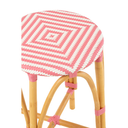 Outdoor barstol Live rund rattan pink/hvid J-Line