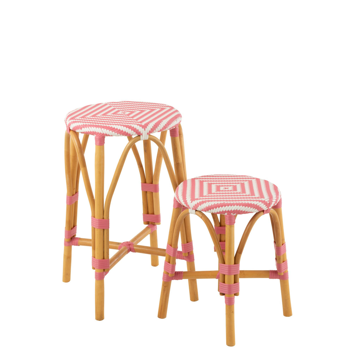 Outdoor barstol Live rund rattan pink/hvid J-Line