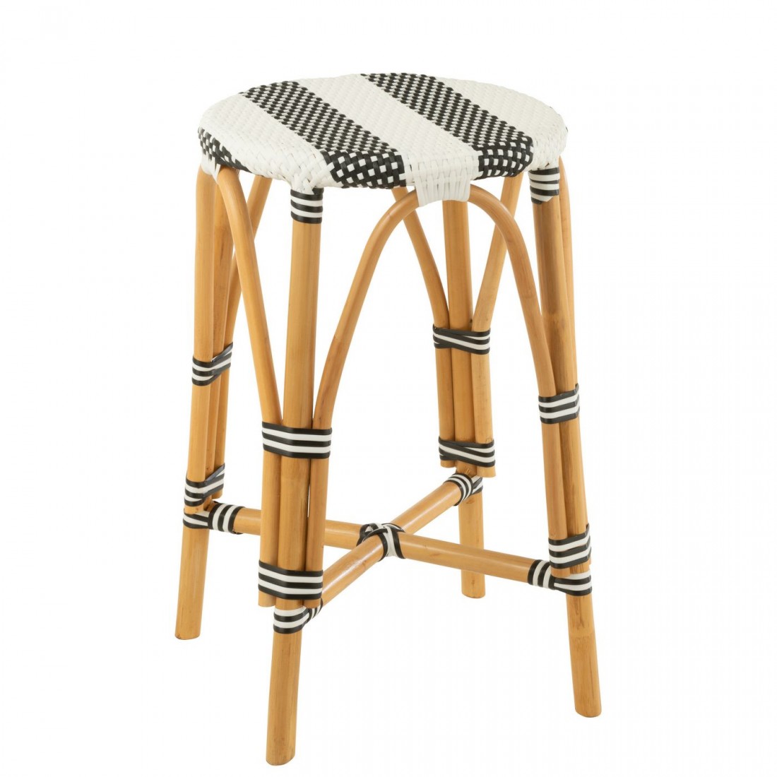 Kruk Rotan Zwart/Wit Large - Barkruk - J-Line - livinglovely.nl