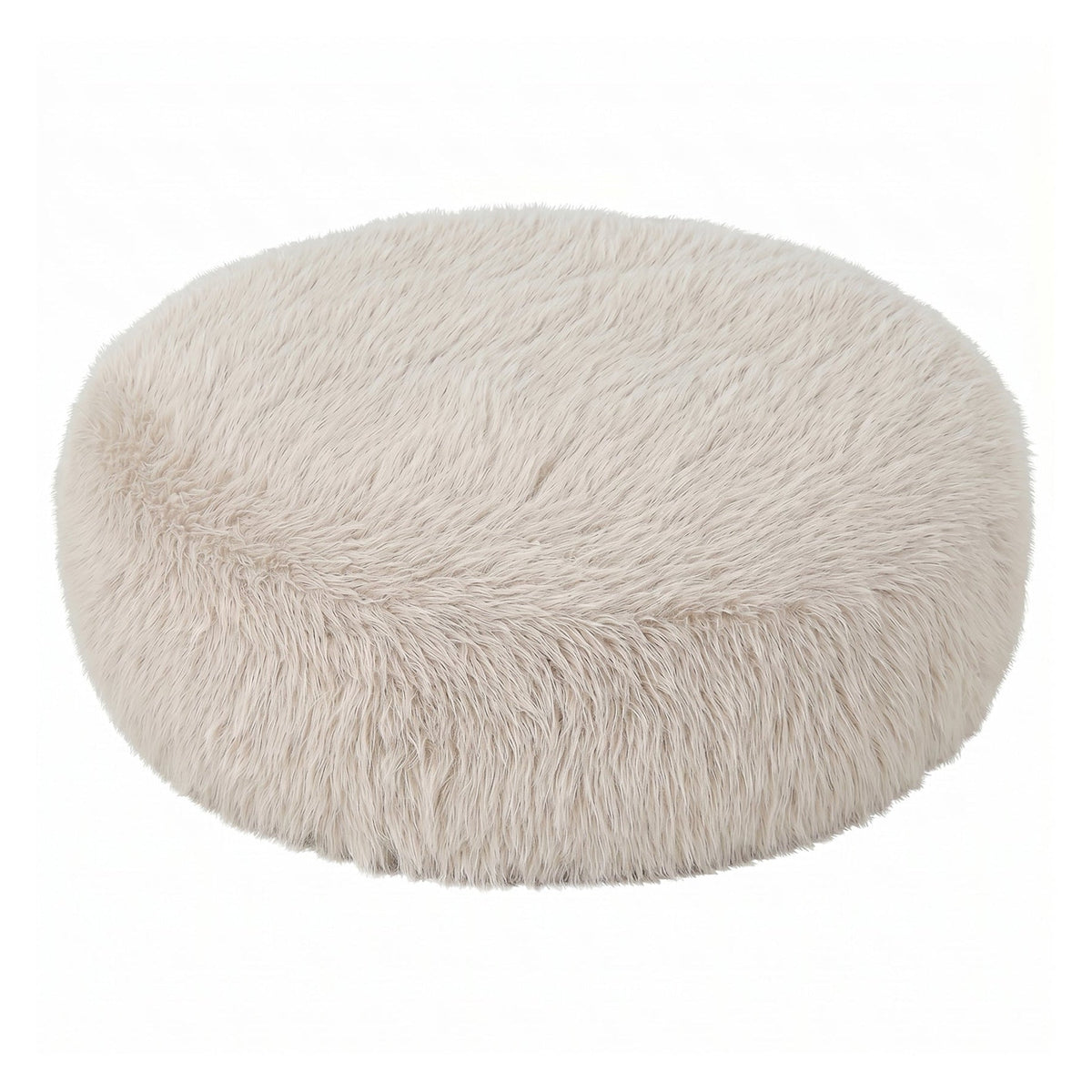 Pilo Poef Hair Stof Beige Rond Large van PTMD, lage ronde poef in beige hair stof op witte achtergrond