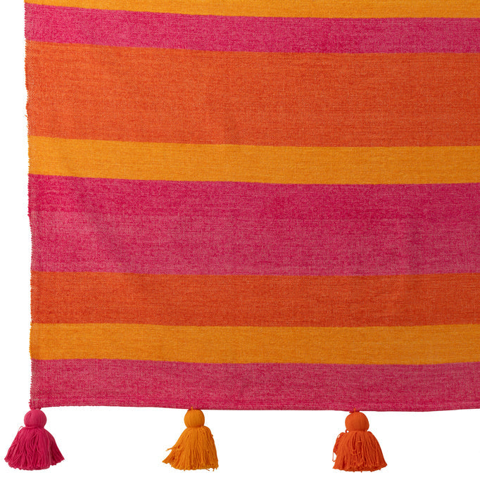 Plaid Strepen + Kwastjes Katoen Mix J-Line - Poef - J-Line - livinglovely.nl