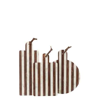 Bræt Rund Stribet Marmor Hvid/Brun 46x31x2cm J-line