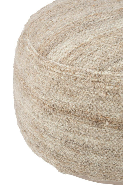 Poef Steen Tweekleurig Weefsel Wol Beige - Poef - J-Line - livinglovely.nl