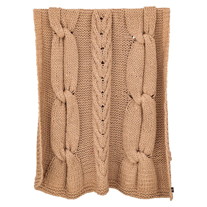 Rama Plaid Wol Handgebreid Taupe van PTMD, ander aanzicht, handgebreide taupe wollen plaid