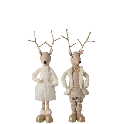 Rensdyrdekoration i polyester, guld/beige, H 66 cm, sæt med 2, J-Line