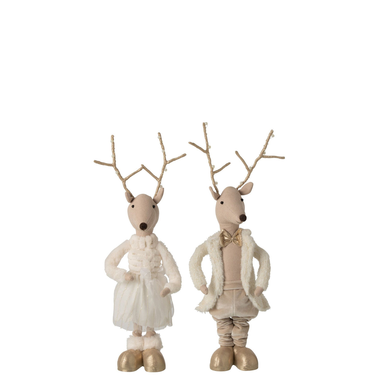 Rensdyrdekoration i polyester, guld/beige, H 66 cm, sæt med 2, J-Line