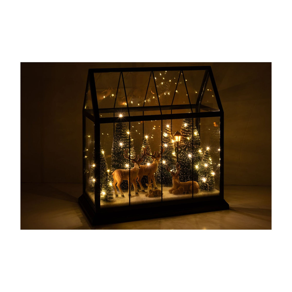 Rensdyr med LED-lys, træer i glas, multifarvet, stor, J-Line
