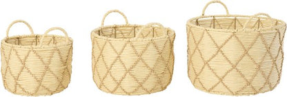 Sæt med 3 runde kurve med håndtag i ternet natur-/beige papir – J-Line