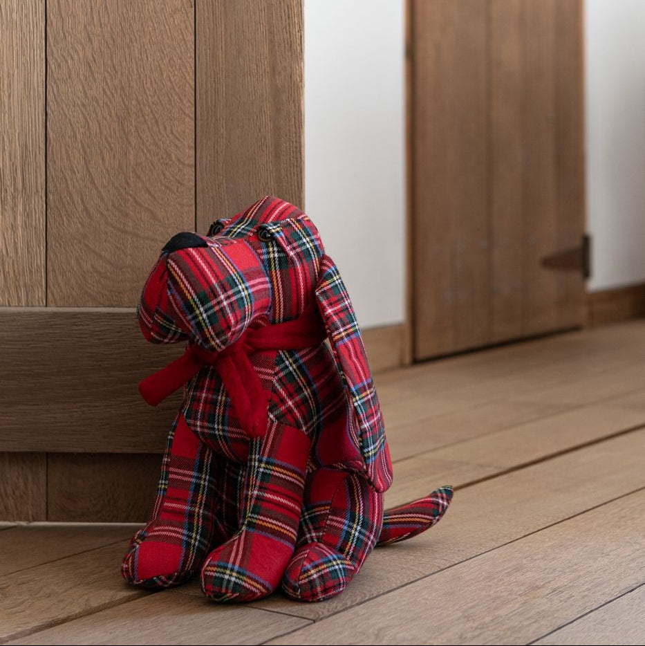 Deurstop Hond Geruit Polyester Kerstrood/Donkergroen set van 2 J-Line
