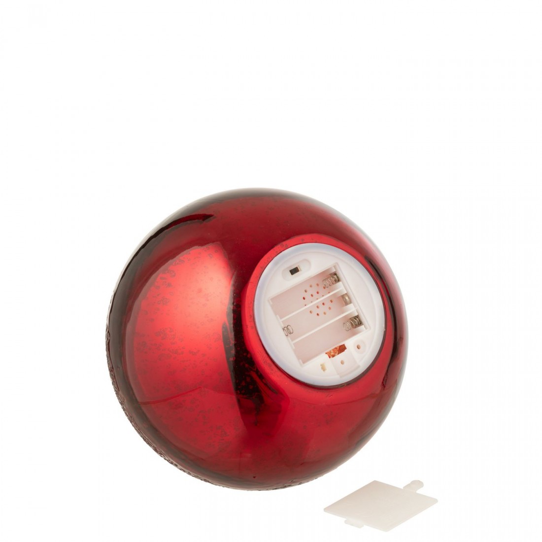 Kugleformet LED-lampe i sprækket glas, julerød, sæt med 2, J-Line