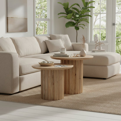 Sidebord Bullnose Reversed Fluted Natural Ø50 cm Raw Materials