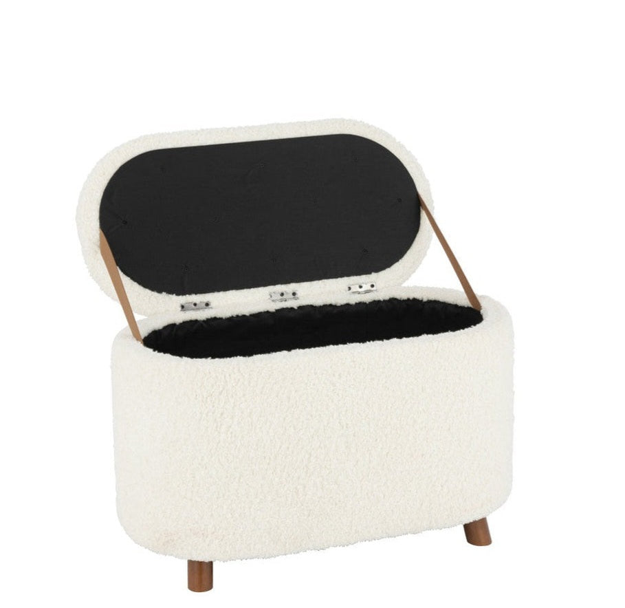 Puf med opbevaring, teddy, polyester, hvid, J-Line
